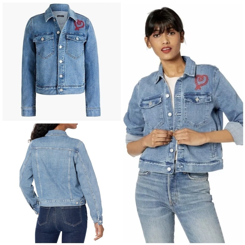 NWT J Crew J.Crew Mercantile Cropped Embroidered Heart Rope Denim Jean Jacket S